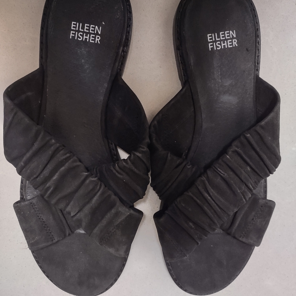 Eileen Fisher black suede leather sandals sz 9 NEW - Picture 3 of 4